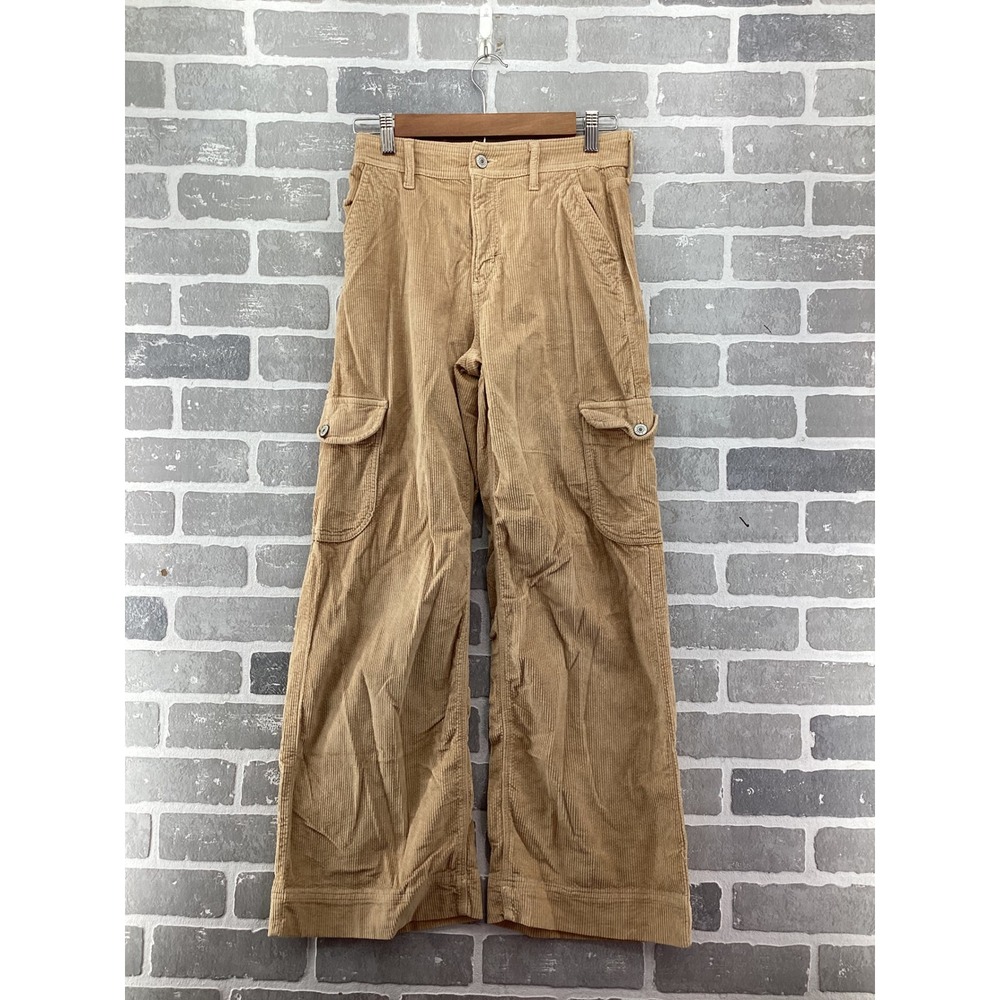 American Eagle Tan Corduroy Cargo Pants Wide Leg Stretch Khaki Womens 0 Short